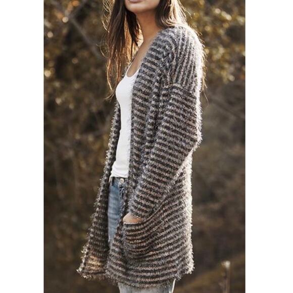 Astars Sweaters - ASTARS Cupcakes Cardigan Blush Pink Gray Stripe Eyelash Pockets Long Size Small